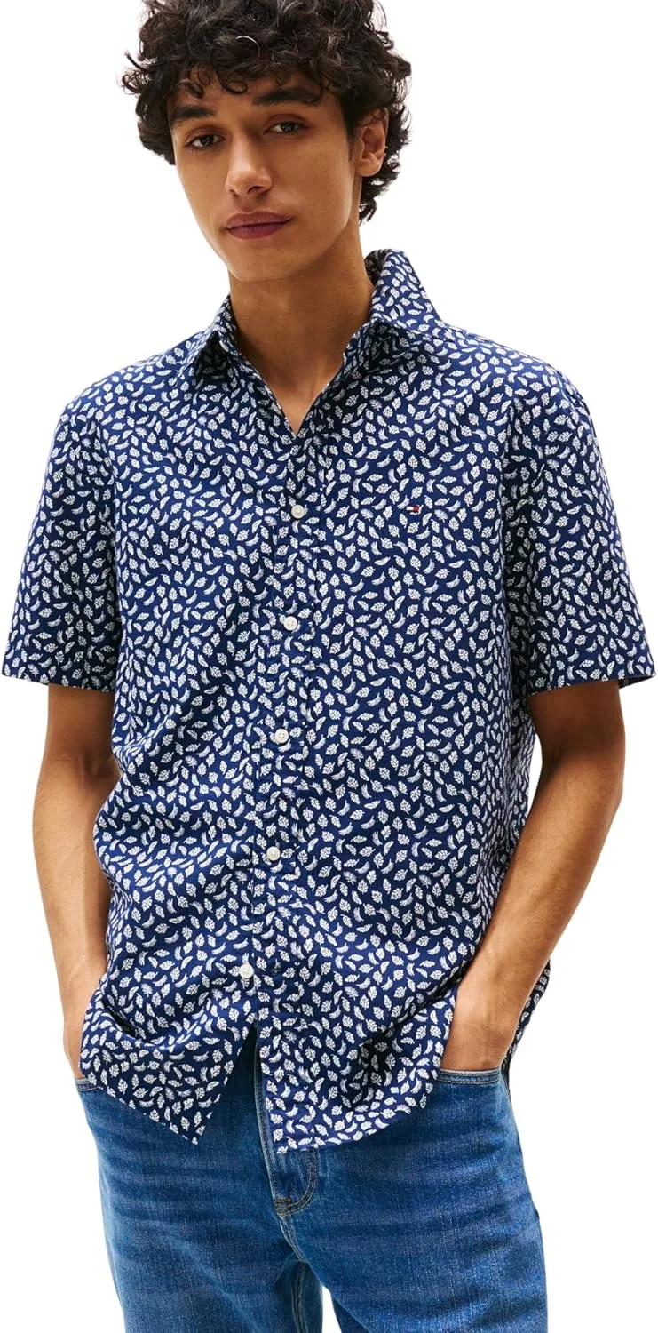 Tommy Hilfiger ▫️ Camisa para homem, em mistura de linho, de manga curta