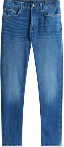 Tommy Hilfiger ▫️ Calças de ganga para homem, modelo Slim Bleecker, tamanho médio 4