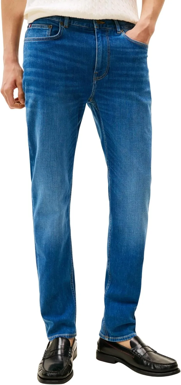 Tommy Hilfiger ▫️ Calças de ganga para homem, modelo Slim Bleecker, tamanho médio