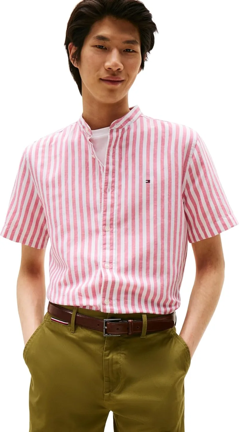 Tommy Hilfiger ▫️ Camisa para homem em mistura de linho, com gola Mao