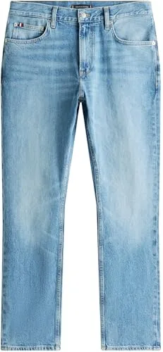 Tommy Hilfiger ▫️ Calças de ganga para homem, corte regular, tecido Mercer, tamanho médio 4