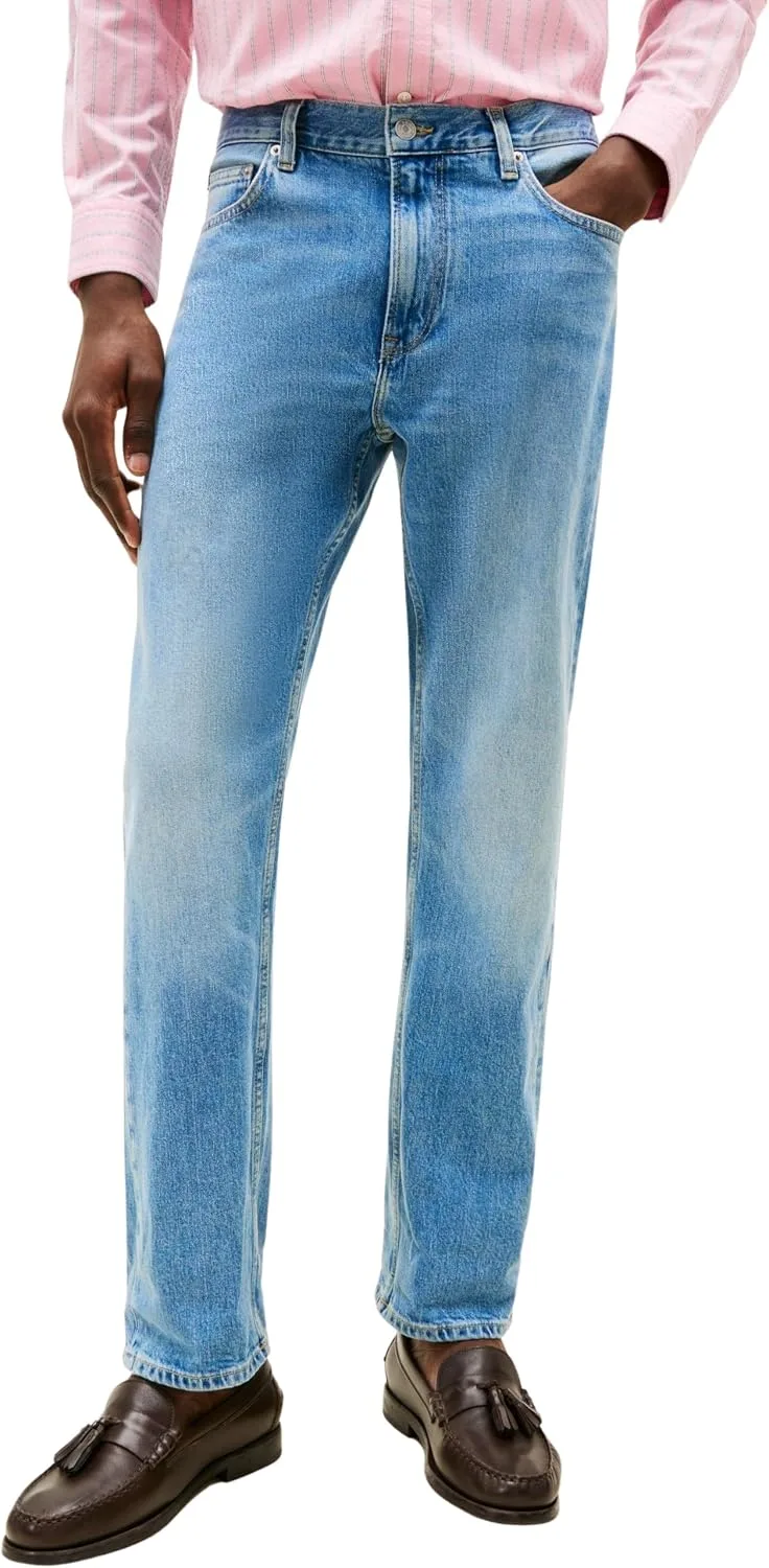 Tommy Hilfiger ▫️ Calças de ganga para homem, corte regular, tecido Mercer, tamanho médio