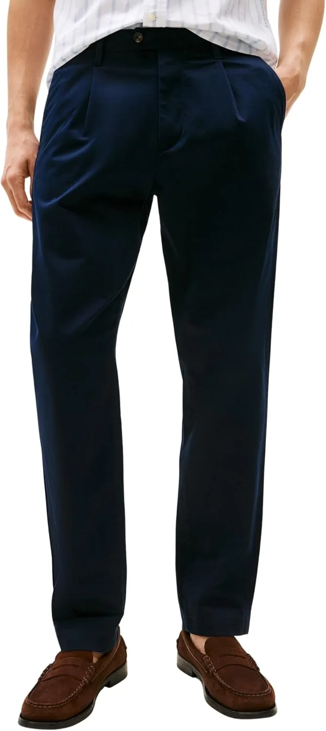 Tommy Hilfiger ▫️ Calças Chino para homem, modelo Harlem Satin, corte descontraído