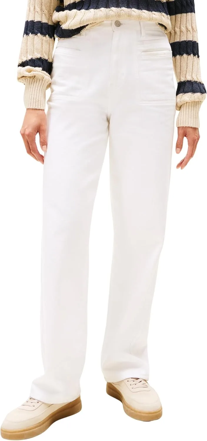 Tommy Hilfiger ▫️ Calças de ganga para mulher, brancas, corte relaxado e reto, cintura alta
