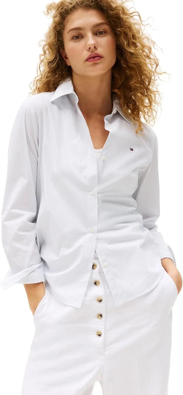 Tommy Hilfiger ▫️ Camisa para mulher, em popeline, corte regular, com gola francesa