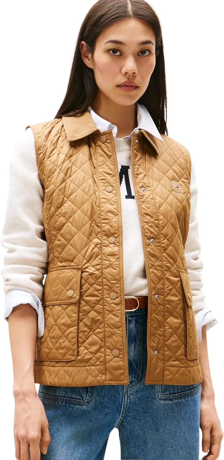 Tommy Hilfiger ▫️ Colete para mulher, acolchoado, em nylon, corte justo e acolchoado