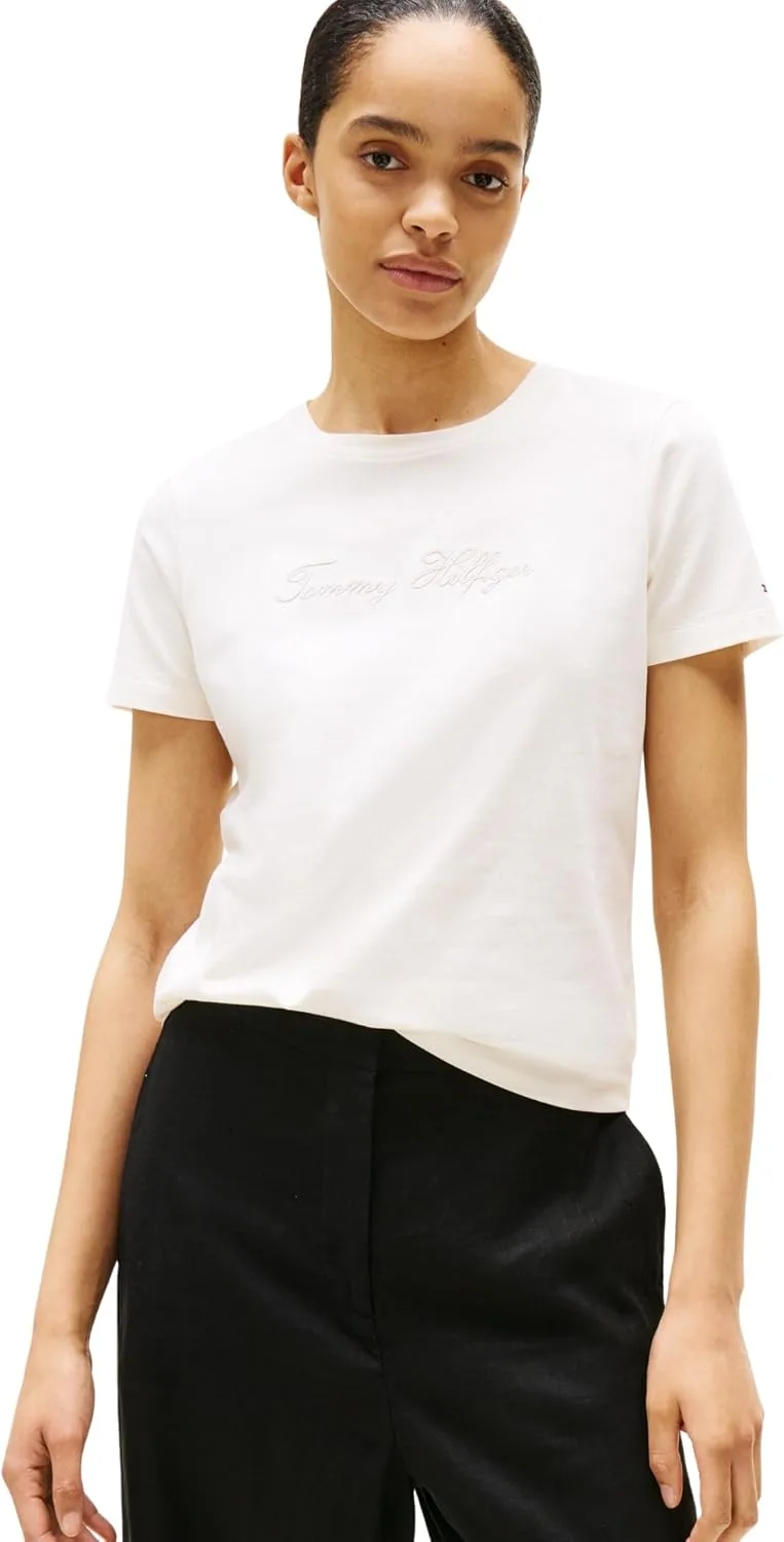 Tommy Hilfiger ▫️ Lurex Script Reg C-nk SS tee Ww0ww47210 Camiseta de manga curta para mulher