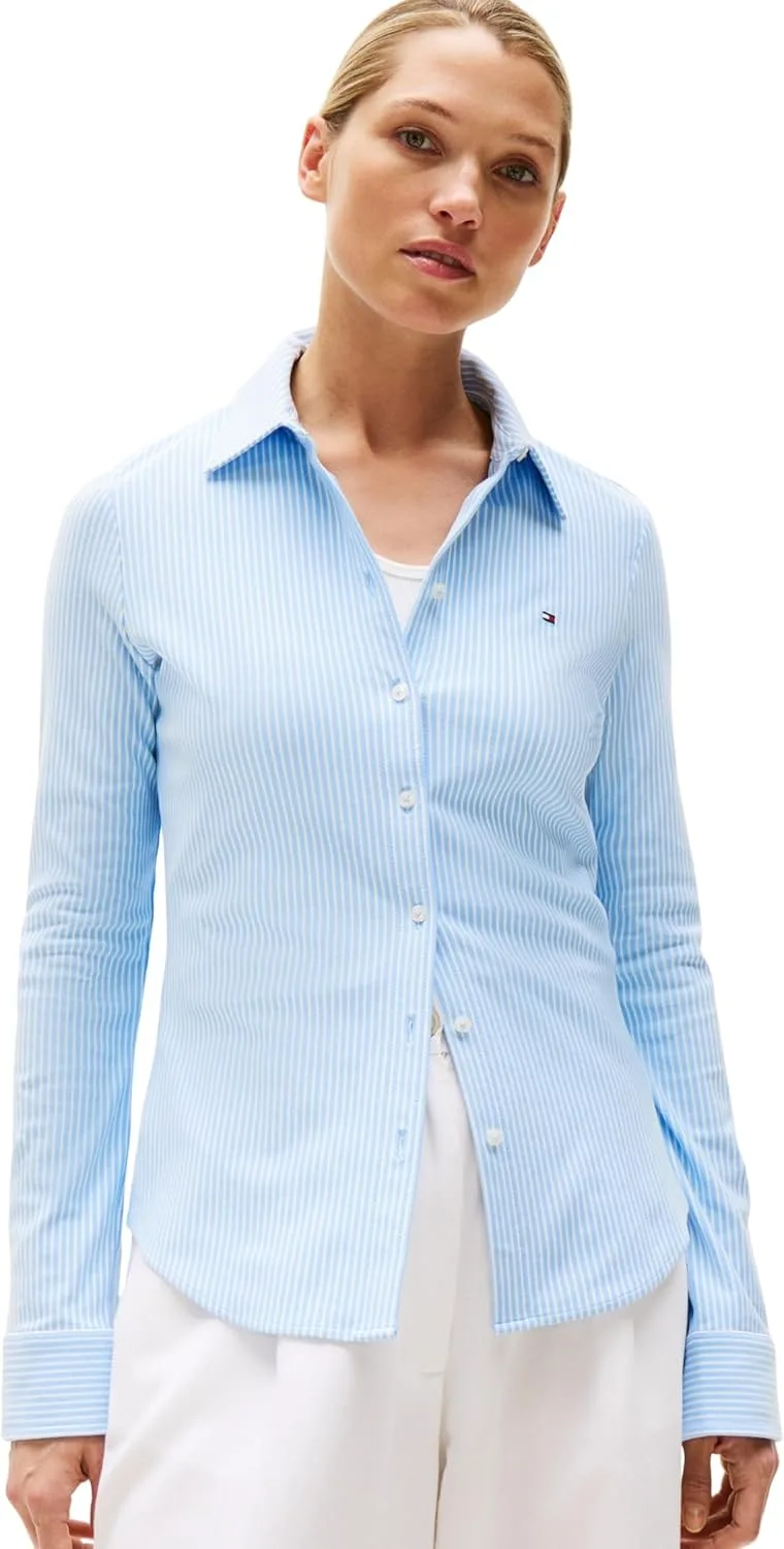 Tommy Hilfiger ▫️ Camisa para mulher 1985 Slim com gola francesa