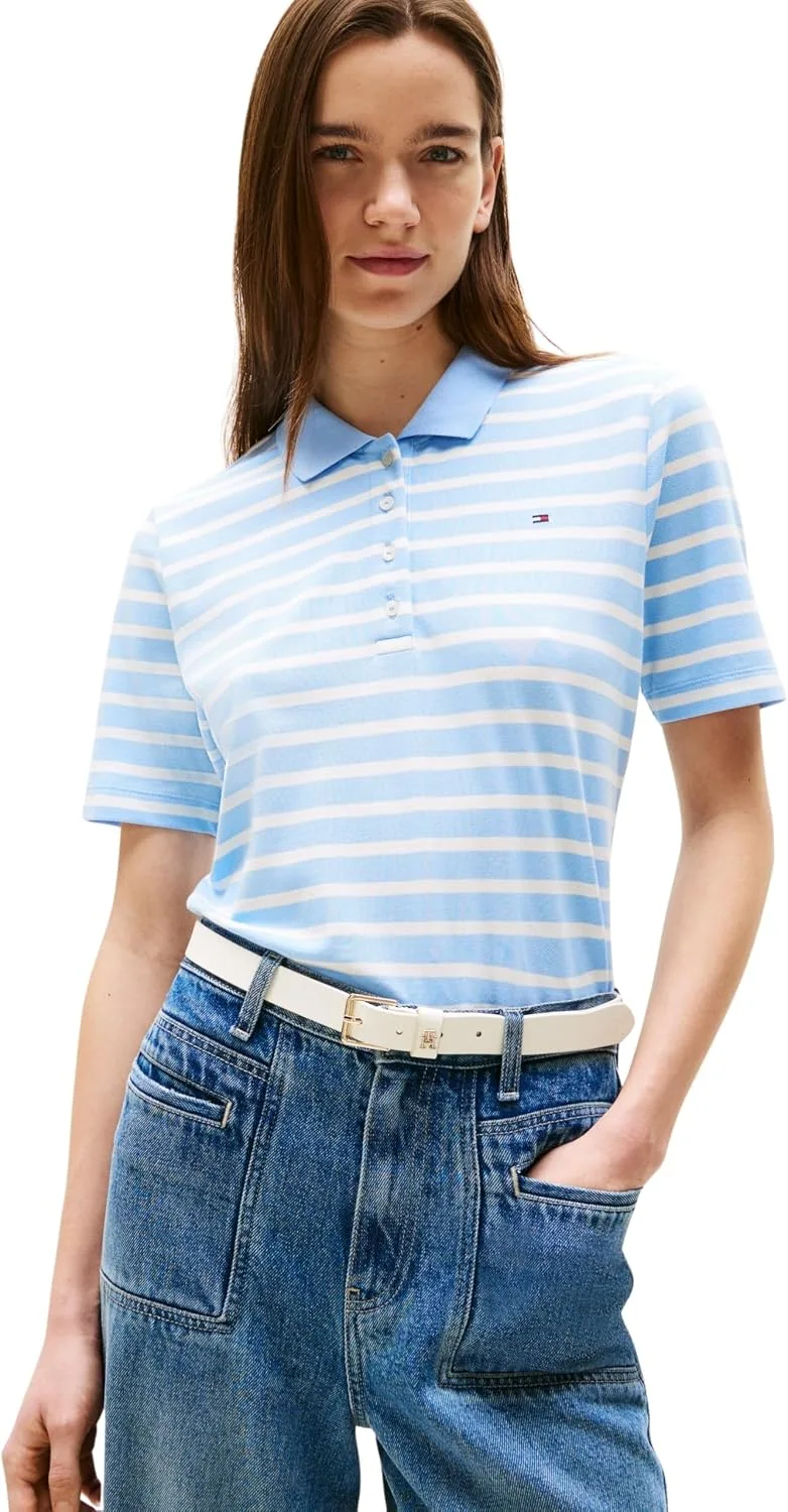 Tommy Hilfiger ▫️ Polo de manga curta para mulher 1985, em tecido piqué, corte regular