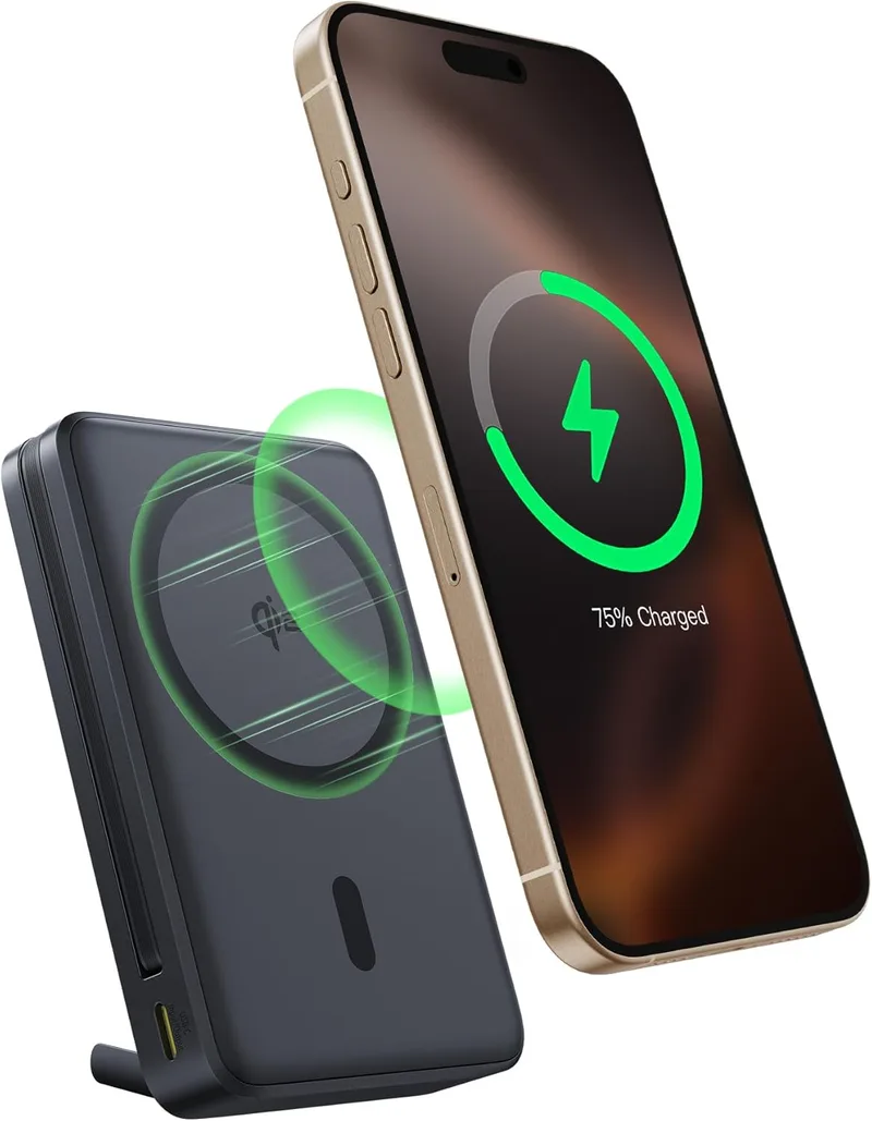 Baseus ▫️ Nomos Qi2 Magsafe Power Bank, banco de potência magnético para iPhone 16/15/14/13, bateria externa de carregamento rápido USB-C de 45W, banco de potência dobrável de 10000mAh com ecrã, pequeno mas potente, preto