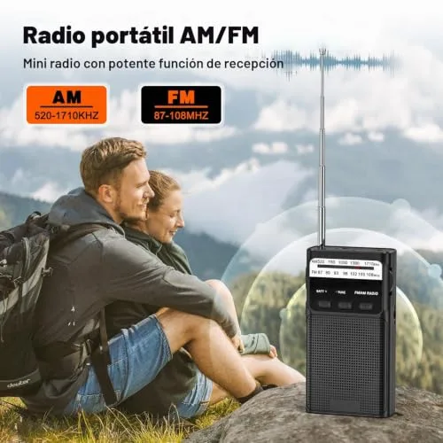 Padwa Lifestyle ▫️ Rádio pequeno, rádios AM/FM, rádio de bolso com clipe traseiro, rádio portátil com bateria recarregável incorporada, rádio com ranhura para cartão TF, tomada para auscultadores de 3,5 mm e função de luz (preto) 2