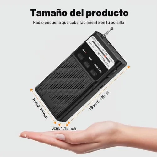 Padwa Lifestyle ▫️ Rádio pequeno, rádios AM/FM, rádio de bolso com clipe traseiro, rádio portátil com bateria recarregável incorporada, rádio com ranhura para cartão TF, tomada para auscultadores de 3,5 mm e função de luz (preto) 4