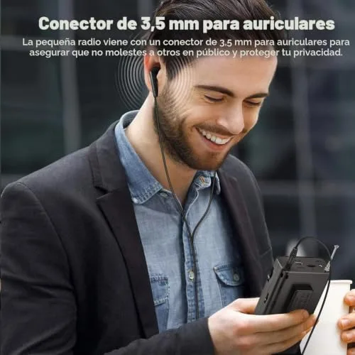 Padwa Lifestyle ▫️ Rádio pequeno, rádios AM/FM, rádio de bolso com clipe traseiro, rádio portátil com bateria recarregável incorporada, rádio com ranhura para cartão TF, tomada para auscultadores de 3,5 mm e função de luz (preto) 7