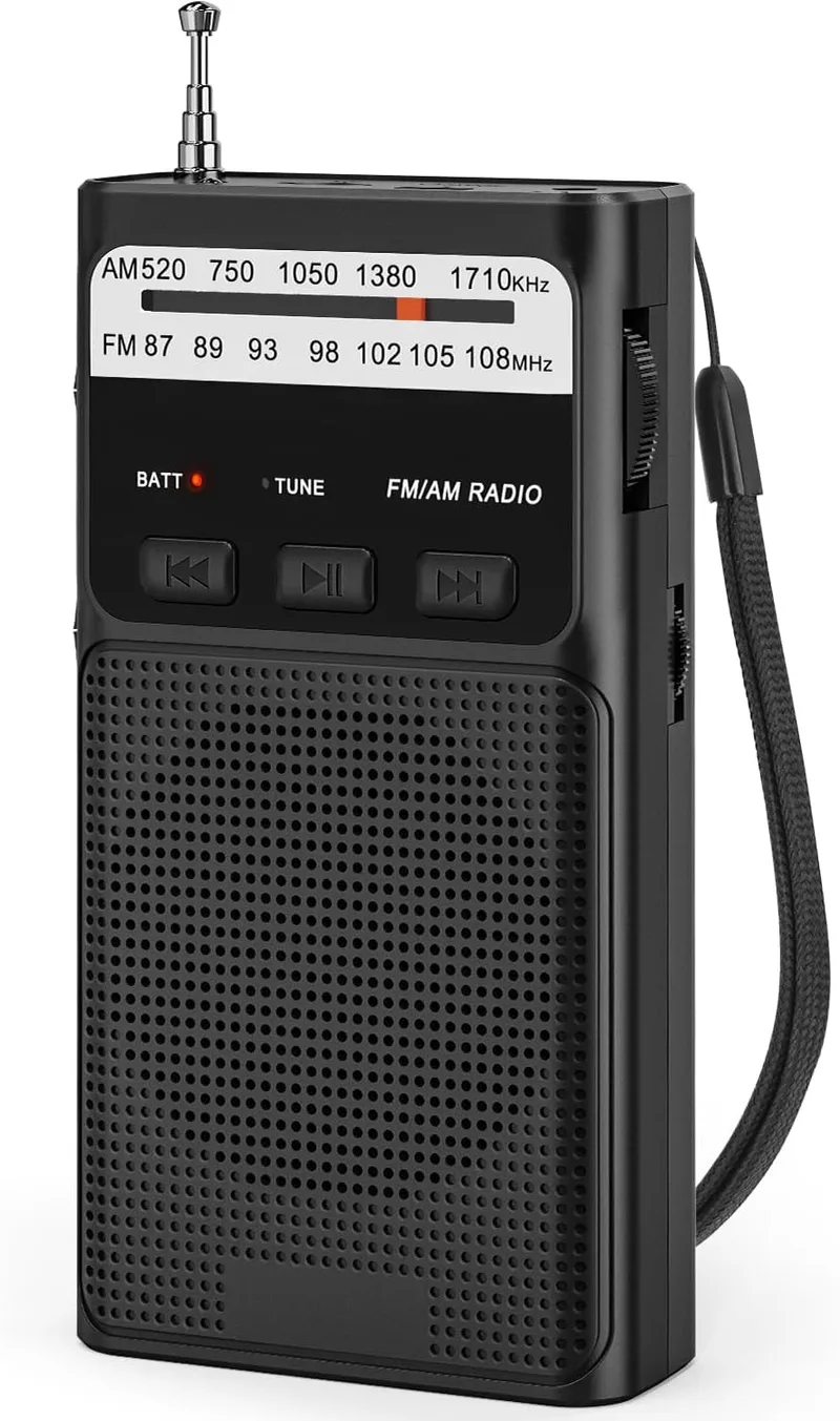 Padwa Lifestyle ▫️ Rádio pequeno, rádios AM/FM, rádio de bolso com clipe traseiro, rádio portátil com bateria recarregável incorporada, rádio com ranhura para cartão TF, tomada para auscultadores de 3,5 mm e função de luz (preto)