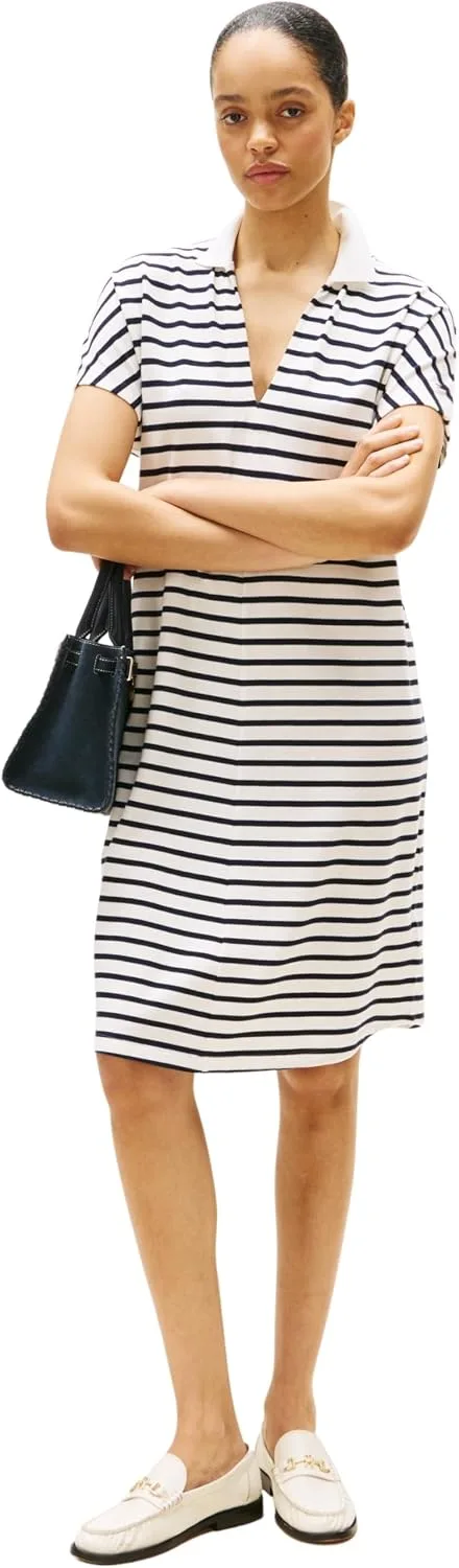 Tommy Hilfiger ▫️ Vestido tipo polo feminino em lyocell com detalhes em tecido contrastante e mangas curtas
