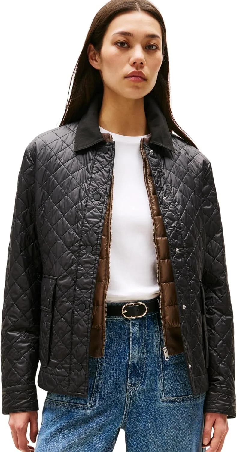 Tommy Hilfiger ▫️ Casaco acolchoado para mulher, em nylon, corte justo, acolchoado, com gola francesa