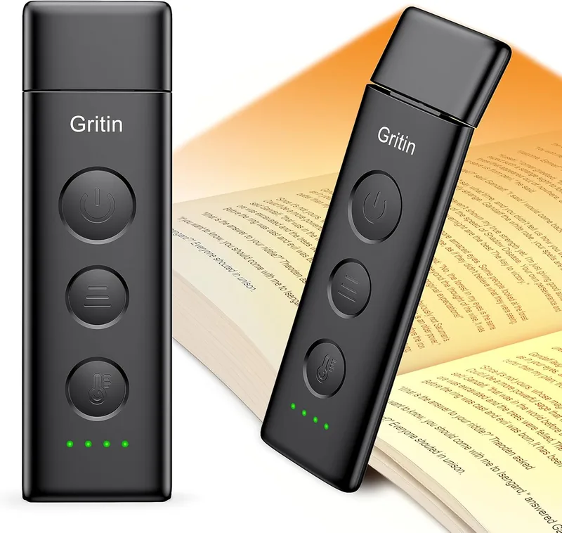 Gritin ▫️ Luz de leitura lâmpada de leitura recarregável com clipes, 3 cores de proteção para os olhos e 5 níveis de brilho continuamente ajustáveis - luz para livros com ângulo ajustável, presente para os amantes da leitura