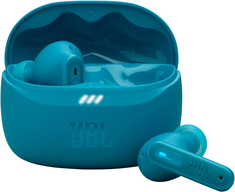 JBL ▫️ Tune Beam 2, Auscultadores sem fios com cancelamento de ruído Bluetooth, autonomia da bateria até 48 horas, IP54 à prova de água e de poeira, ligação multiponto e design ergonómico, Turquesa