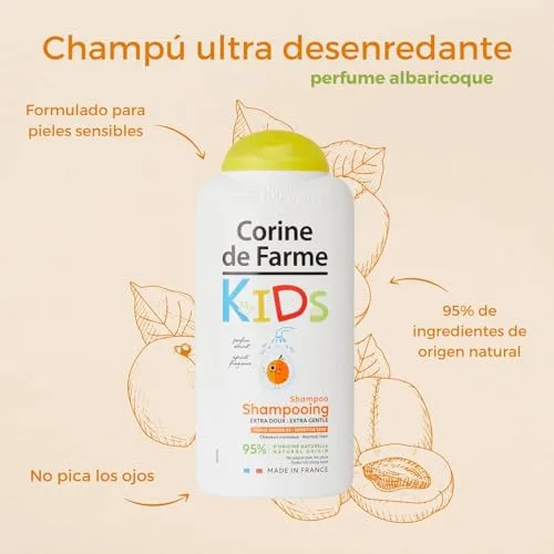 Corine de Farme ▫️ Champô Kids para Crianças 300 ml - Produto Infantil Extra Suave - Aroma a Alperce - Cosmético Natural - França - Peles Sensíveis (Embalagem de 2) 4