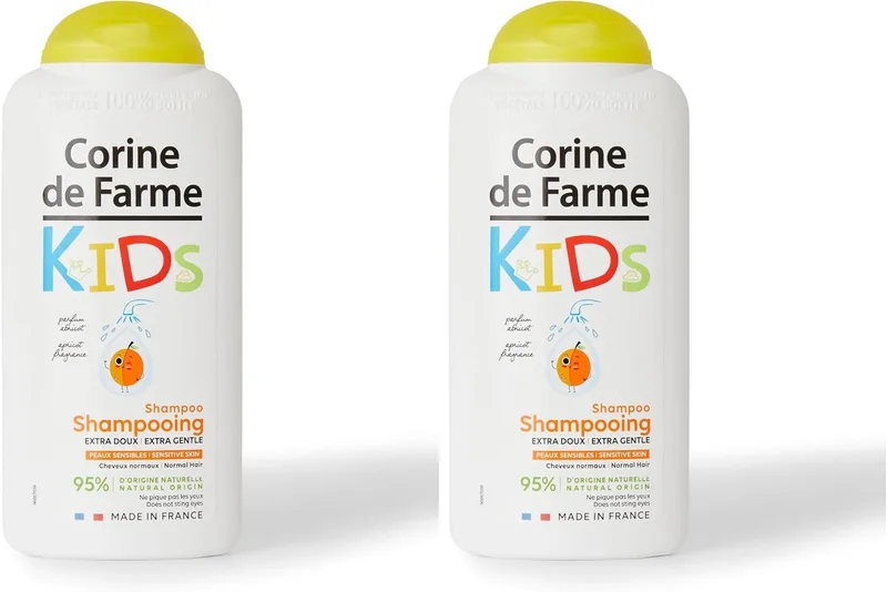 Corine de Farme ▫️ Champô Kids para Crianças 300 ml - Produto Infantil Extra Suave - Aroma a Alperce - Cosmético Natural - França - Peles Sensíveis (Embalagem de 2)