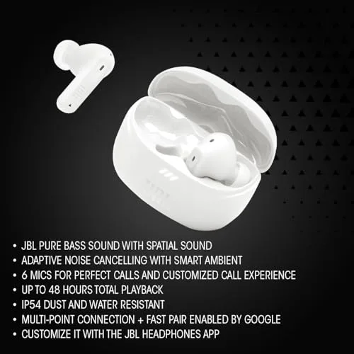 JBL ▫️ Tune Beam 2, Auscultadores com Cancelamento de Ruído, Branco 2