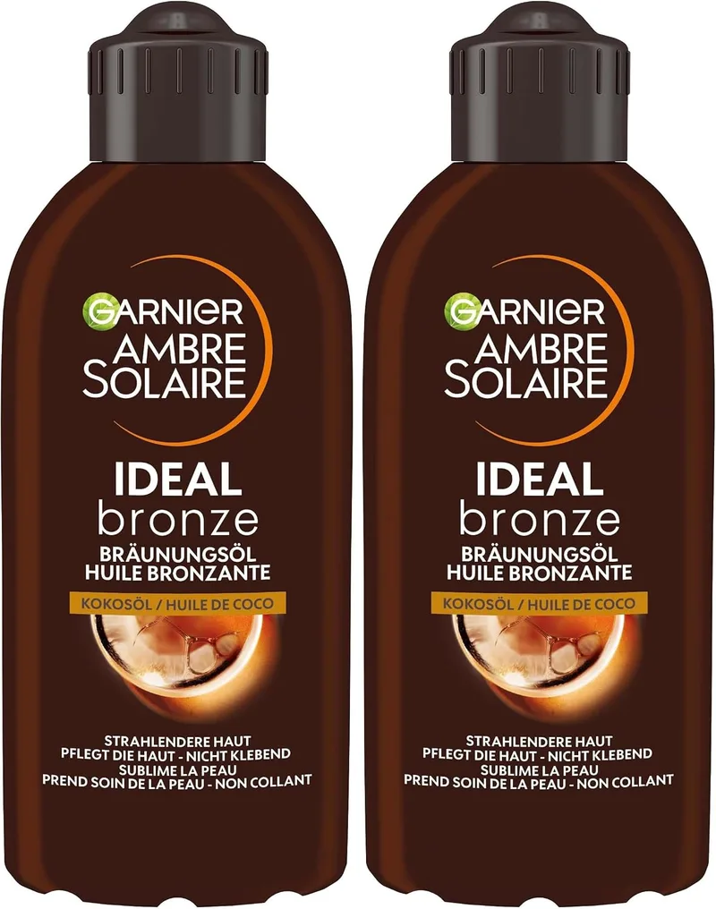 Garnier ▫️ Ambre Solaire Delial Óleo de Bronzeamento Castanho Escuro, 200 ml (Embalagem de 2)