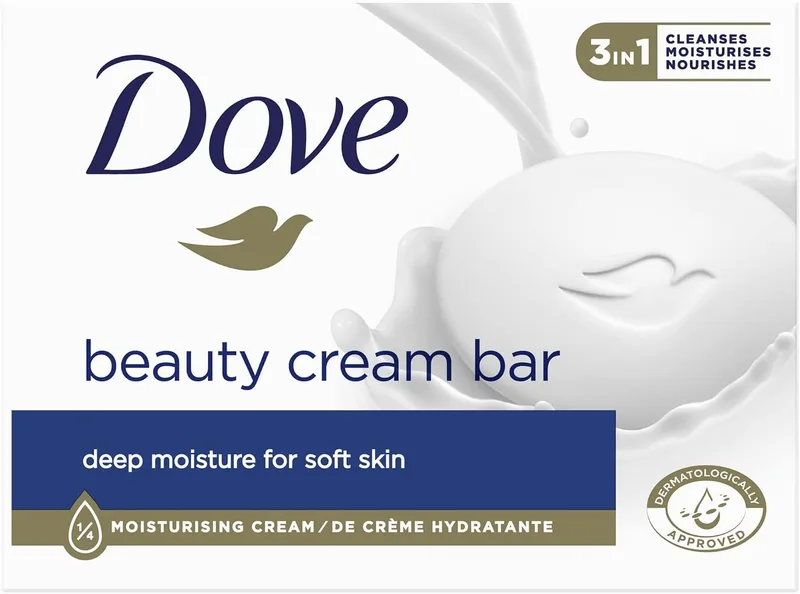 Dove ▫️ Sabonete para as mãos Beauty Cream Bar com 1/4 de creme hidratante para mãos suaves e flexíveis, 90 g (Embalagem de 5)