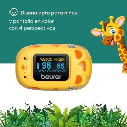Beurer ▫️ PO 13 Kids Oxímetro de pulso digital para crianças, medição do pulso e da saturação de oxigénio em segundos, formato compacto, alinhamento automático do ecrã, com bolsa de 5
