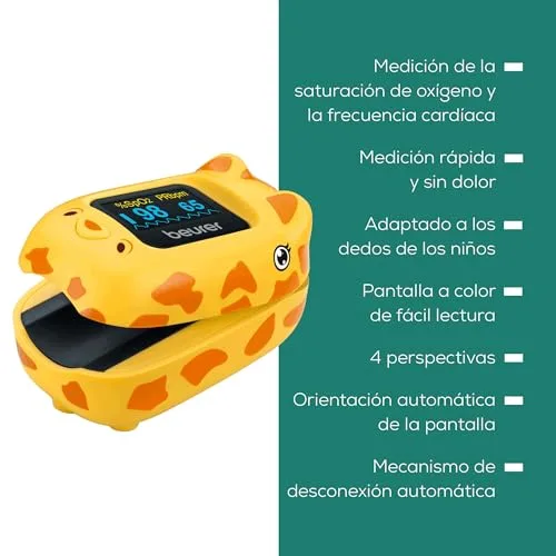 Beurer ▫️ PO 13 Kids Oxímetro de pulso digital para crianças, medição do pulso e da saturação de oxigénio em segundos, formato compacto, alinhamento automático do ecrã, com bolsa de 6