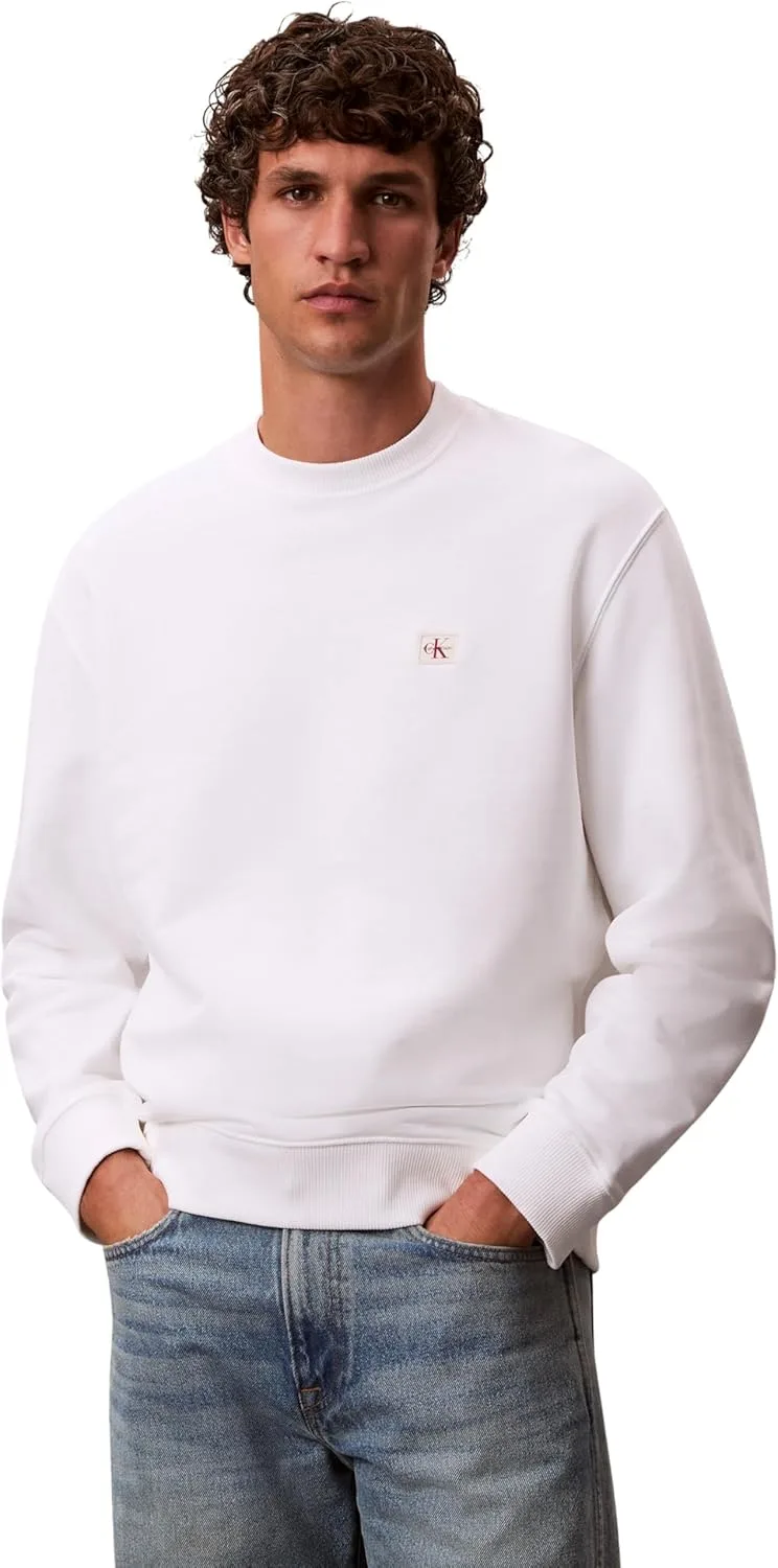 Calvin Klein ▫️ Camisola de homem em tecido felpudo com emblema e gola redonda