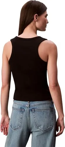 Calvin Klein ▫️ Camisola de alças para mulher, em malha de algodão com etiqueta tecida e logótipo 2