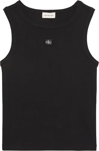 Calvin Klein ▫️ Camisola de alças para mulher, em malha de algodão com etiqueta tecida e logótipo 6