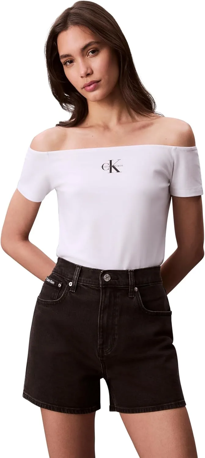 Calvin Klein ▫️ T-Shirts de manga curta Off Shoulder Off Shoulder para mulher