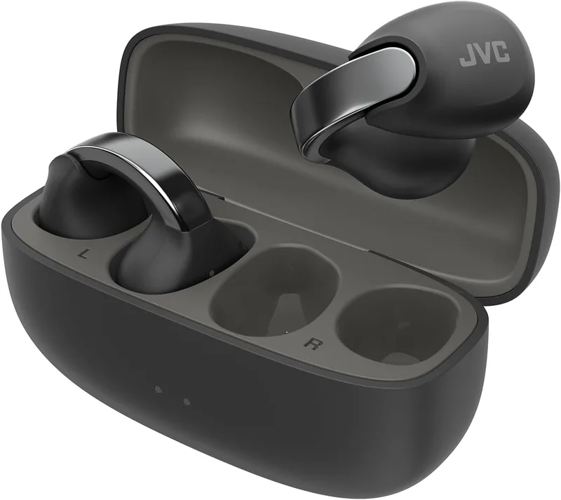 JVC ▫️ Auscultadores sem fios Bluetooth | 24 horas de autonomia e carregamento rápido | Auscultadores de orelha aberta | Leves e resistentes à água | Auscultadores desportivos com classificação IPX4 e controlo tátil - HA-NP1T Preto