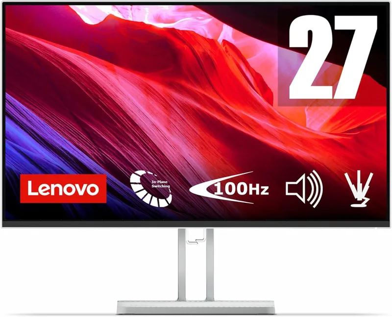 Lenovo ▫️ L27i-4B - Monitor de 27" (IPS, 1920 x 1080 px, 16:9, 100 Hz, tempo de resposta de 4 ms, HDMI, VGA, suporte VESA de 100 mm, suporte inclinável) Cor Cinzento Nuvem, Versão atual