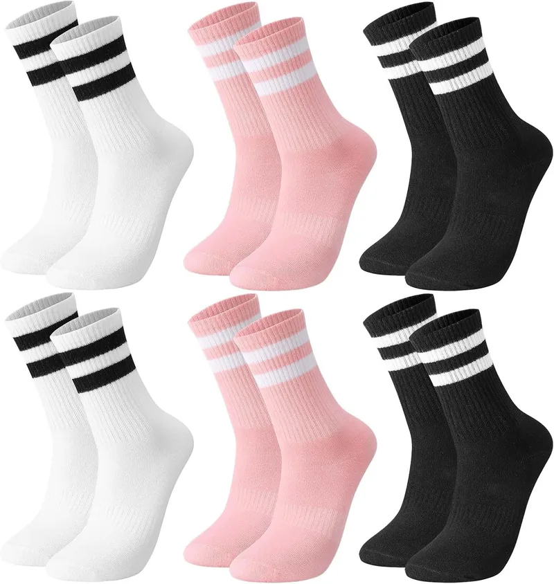 Utensilsto ▫️ Conjunto de 6 meias para mulher, tamanhos 35-38; meias de ténis coloridas; meias desportivas retro em algodão com padrão às riscas; meias para correr; meias para mulher para ténis
