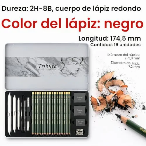 MARCO ▫️ Conjunto de lápis para esboços e desenhos, 25 peças, de qualidade superior, adequado para principiantes, artistas, adultos e adolescentes, ideal para esboços detalhados e desenhos diários 3