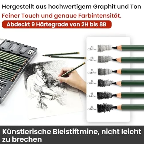 MARCO ▫️ Conjunto de lápis para esboços e desenhos, 25 peças, de qualidade superior, adequado para principiantes, artistas, adultos e adolescentes, ideal para esboços detalhados e desenhos diários 4