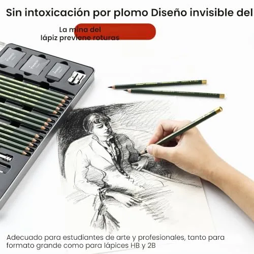MARCO ▫️ Conjunto de lápis para esboços e desenhos, 25 peças, de qualidade superior, adequado para principiantes, artistas, adultos e adolescentes, ideal para esboços detalhados e desenhos diários 6