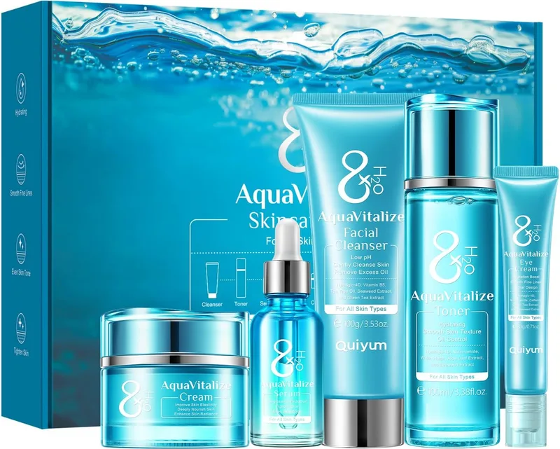 QUIYUM ▫️ Conjunto de Cuidados Faciais 8x H2O AquaVitalize - Kit de Cuidados da Pele de 5 peças