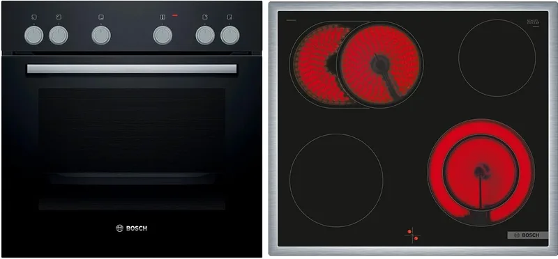 Bosch ▫️ HND611LS62 - Conjunto de cozinha encastrável (60 x 60 cm, ar quente 3D, hidrólise, ecrã LED e placa elétrica NKN645GA2E, zona de grelhados, calor residual, moldura em aço inoxidável)
