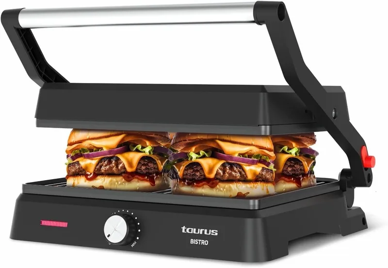 Taurus ▫️ Grelhador de 2600 W, Grelha 2 em 1, Abertura de 180°, Termóstato regulável