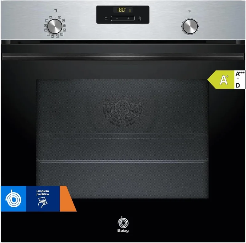 Balay ▫️ Forno multifunções, 60 cm, Pirólise e Aquálise, Controlo Comfort, 10 receitas, Vidro Preto, 3HB4841X3
