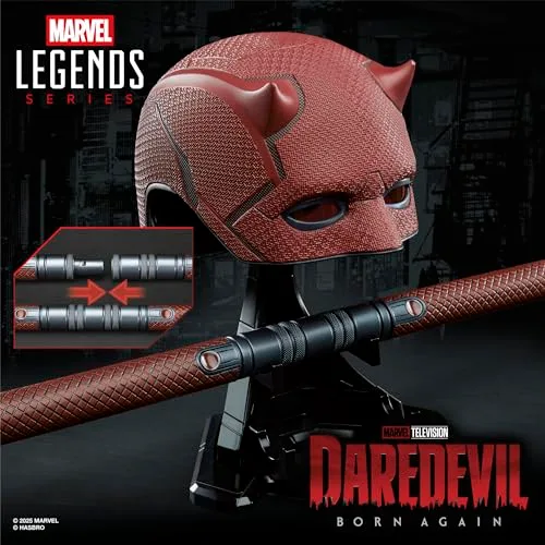Marvel ▫️ Série Legends, Daredevil: Born Again, Máscara Premium para RPG e bastão de combate 3