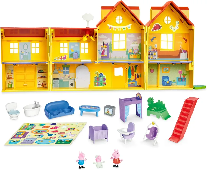 Peppa Pig ▫️ Hasbro Grande Casa Familiar da Peppa, Brinquedos para Meninas e Meninos, Casa de Bonecas, 11 Acessórios, 3 Figuras de Animais na Cor Rosa, Presente para Fãs da Série a partir dos 3 anos