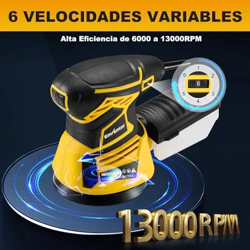 Enventor ▫️ Lixadeira de madeira 350 W, 6 velocidades, 125 mm, lixa n.º 20, 13 000 RPM 4
