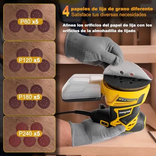 Enventor ▫️ Lixadeira de madeira 350 W, 6 velocidades, 125 mm, lixa n.º 20, 13 000 RPM 5