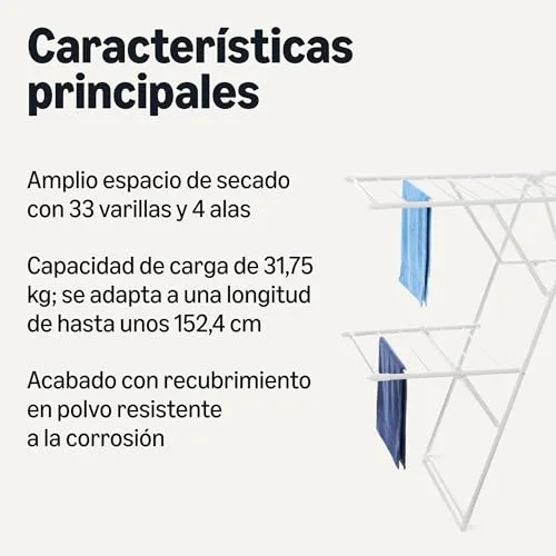Amazon Basics ▫️ Estendal dobrável de metal com 4 braços, 155 x 60 x 126 cm, cor branca 2