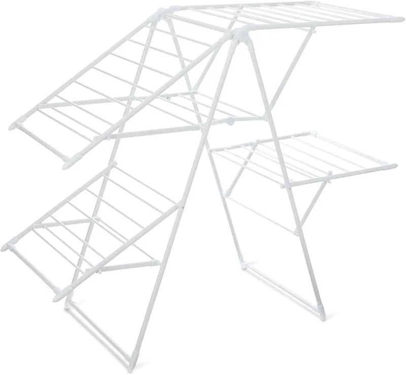 Amazon Basics ▫️ Estendal dobrável de metal com 4 braços, 155 x 60 x 126 cm, cor branca