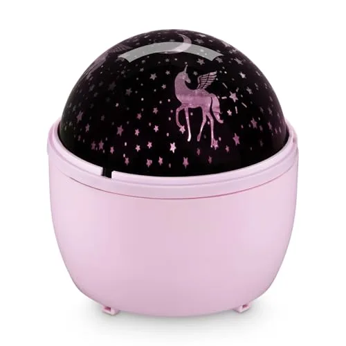 Idena ▫️ 50143 - Projetor LED com unicórnio e céu estrelado, ilumina-se nas cores branco e rosa, projetor LED de céu estrelado com 2 modos, funciona a pilhas, aprox. 11,5 x 13 cm 2